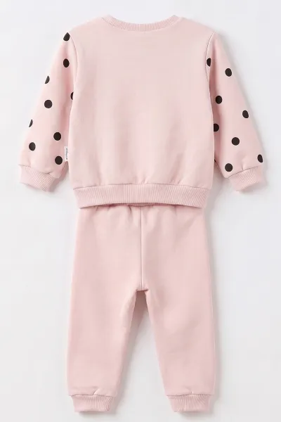 Pembe 6-24 Ay) Yaka Fiyonklu Puantiyeli İçi Şardonlu Kız Bebek Takım 493507
