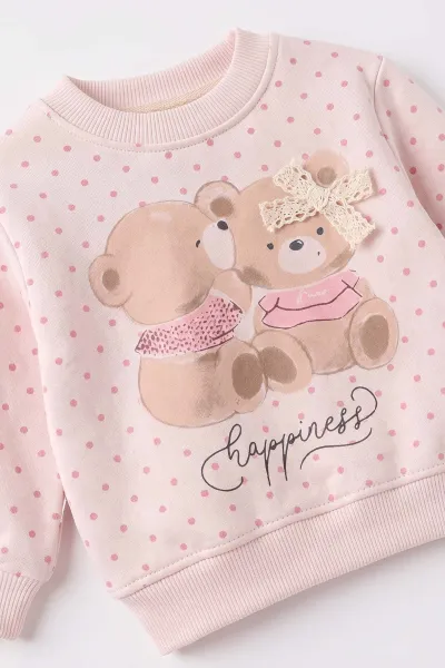 Pembe (6-24 Ay)Ayıcık Baskılı Alt Çimalı İçi Şardonlu Kız Bebek Kışlık Takım 495712