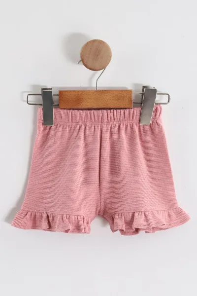 Pembe (6-24 Ay)Baskılı Koldan Fırfırlı Waffle  Kız Bebek  Yazlık Takım 440528