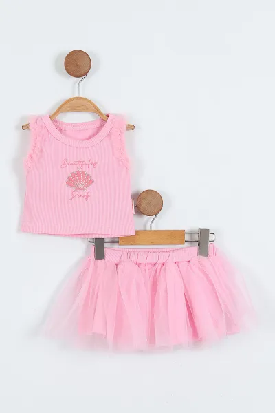 Pembe (6-24 Ay)Nakışlı Badili Tütü Etekli Kız Bebek Takım 357220