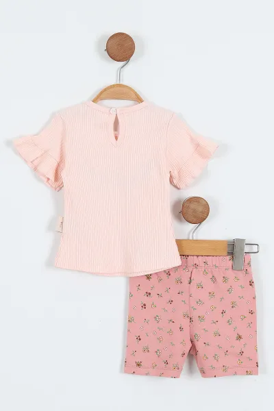 Pembe (6-24 Ay)Nakışlı Çiçek Baskılı Şortlu Kız Bebek Takım 357064
