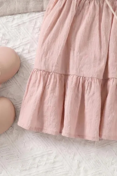 Pembe (6-24 Ay)Yakası Nakışlı Fistolu Müslin Kız Bebek Elbise 467274