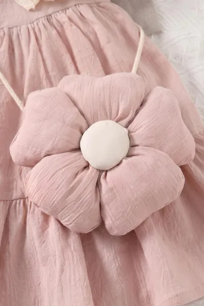 Pembe (6-24 Ay)Yakası Nakışlı Fistolu Müslin Kız Bebek Elbise 467274