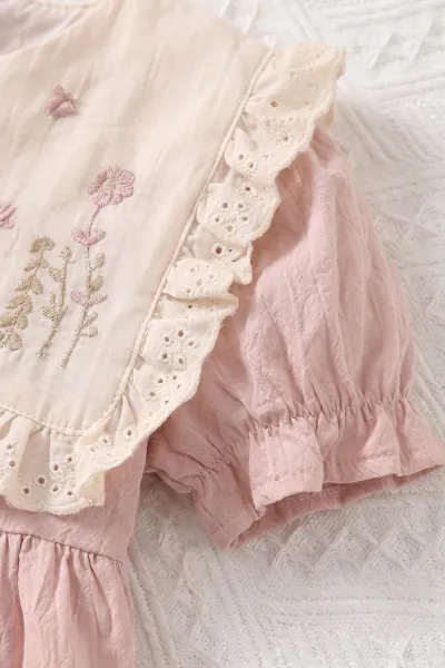 Pembe (6-24 Ay)Yakası Nakışlı Fistolu Müslin Kız Bebek Elbise 467274