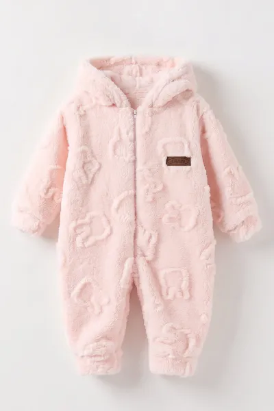 Pembe (6-9 Ay) Tavşan Kabartmalı Yumoş Peluş Bebek Tulum 495628