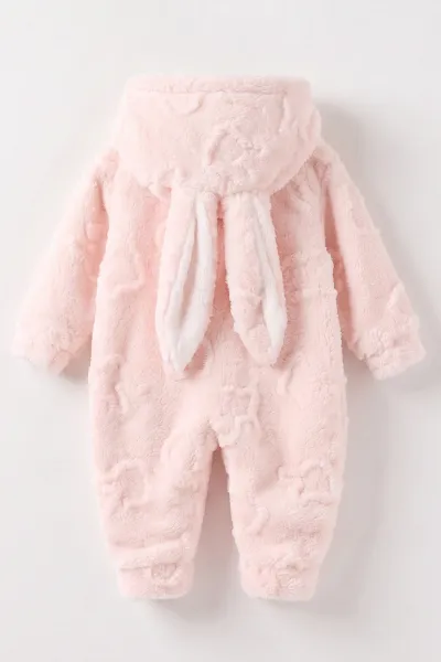 Pembe (6-9 Ay) Tavşan Kabartmalı Yumoş Peluş Bebek Tulum 495628