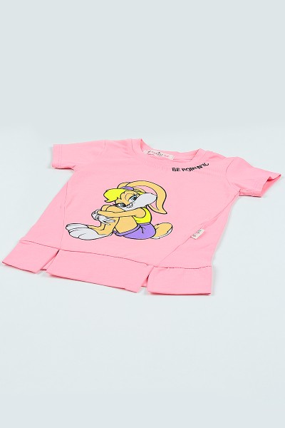 Pembe (6-9 yaş) Alt Yırtmaçlı Kız Çocuk Tişört 105698
