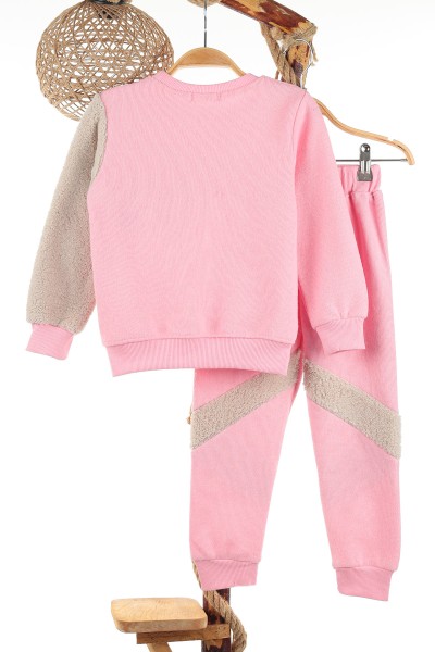 Pembe (6-9 Yaş) Ayı Nakışlı Selanik Kumaş Kız Çocuk Takım 144365