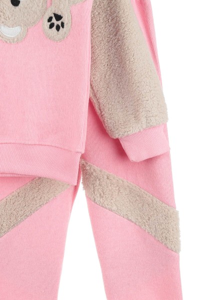 Pembe (6-9 Yaş) Ayı Nakışlı Selanik Kumaş Kız Çocuk Takım 144365