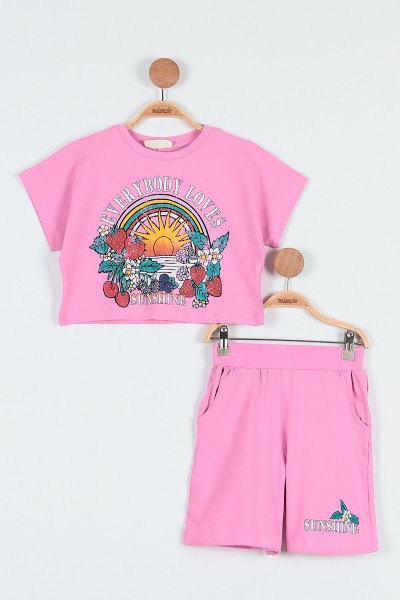 Pembe (6-9 Yaş) Loves Çilek Baskılı Şortlu Kız Çocuk Takım 189887