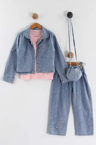 pembe-6-9-yas-nakisli-kisa-kol-tisortlu-kot-pantolon-ve-ceketli-cantali-kiz-cocuk-takim-435389