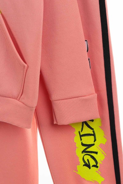 Pembe (7-10 Yaş) Brea Kıng Baskılı 3 İP Şardonlu Kız Çocuk İkili Takım 138915
