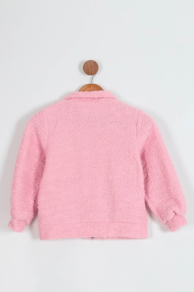Pembe (7-10 Yaş) Cep Detaylı Fermuarlı Kuzu Kumaş Kız Çocuk Mont 206346