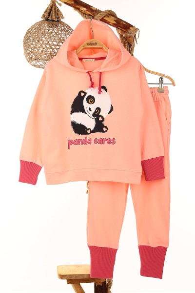 Pembe (7-11 Yaş) Panda Baskılı Kaşkorse Garnili  İki İp Kız Çocuk Takım 150606