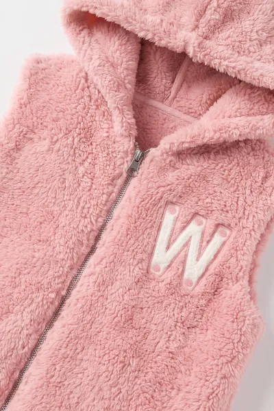 Pembe (7-12 Yaş) W Nakışlı Kapüşonlu Peluş Kız Çocuk Yelek 497984