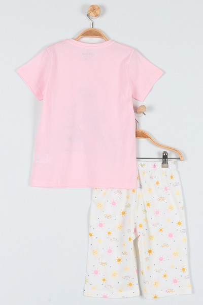 Pembe (7-9 Yaş) Happıness Sun Baskılı Kaprili KIz Çocuk Pijama Takımı 182007