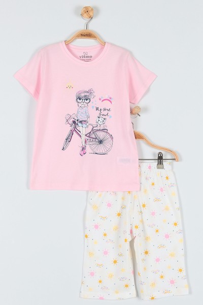 Pembe (7-9 Yaş) Happıness Sun Baskılı Kaprili KIz Çocuk Pijama Takımı 182007