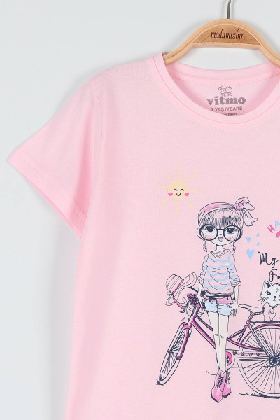 Pembe (7-9 Yaş) Happıness Sun Baskılı Kaprili KIz Çocuk Pijama Takımı 182007