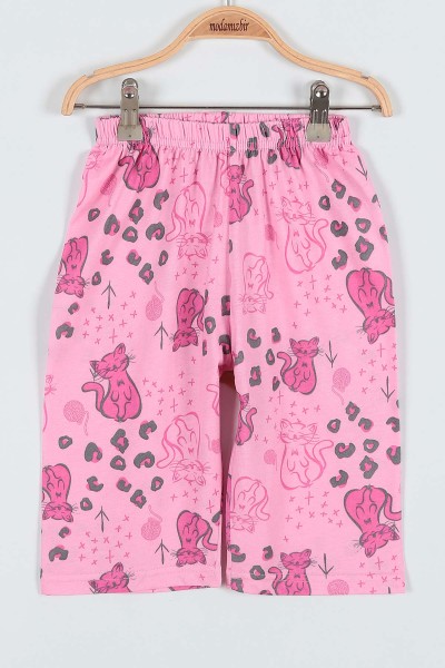 Pembe (7-9 Yaş) Kedi Balonlu Baskılı Kaprili KIz Çocuk Pijama Takımı 182013