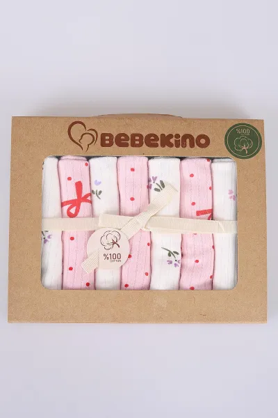 Pembe 7'li Kutulu ve Pamuklu Desenli Bebek Mendil 476597
