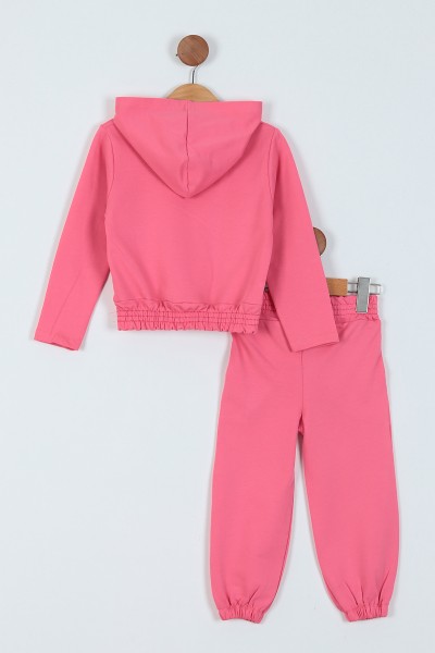 Pembe (8-12 Yaş) Çift Cepli Bel Lastikli Kapüşonlu İki İp Kız Çocuk Takım 219777