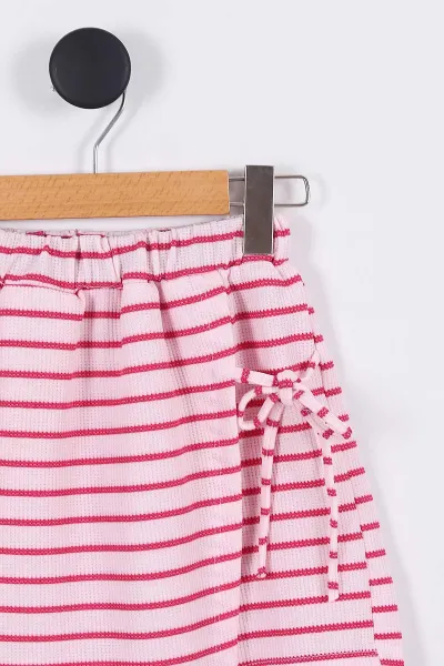 Pembe (8-12 Yaş) Çizgili Nakışlı Şort Etekli Kız Çocuk Takım 274300