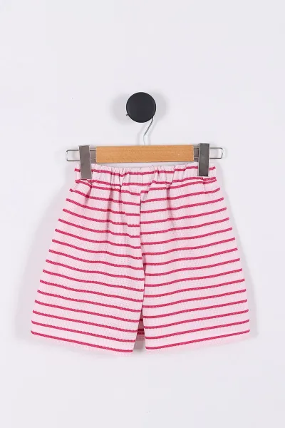 Pembe (8-12 Yaş) Çizgili Nakışlı Şort Etekli Kız Çocuk Takım 274300