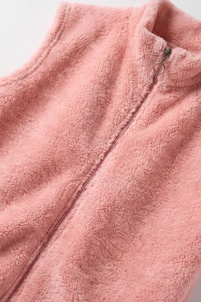 Pembe (8-12 Yaş) Fermuarlı Pelüş Kız Çocuk Yelek 495582