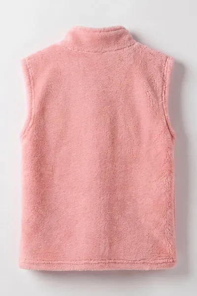 Pembe (8-12 Yaş) Fermuarlı Pelüş Kız Çocuk Yelek 495582