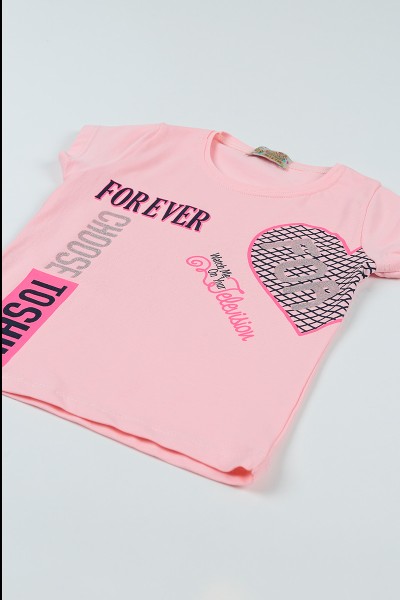 Pembe (8-12 Yaş) Forever Baskılı Kız Çocuk Tişört 94599