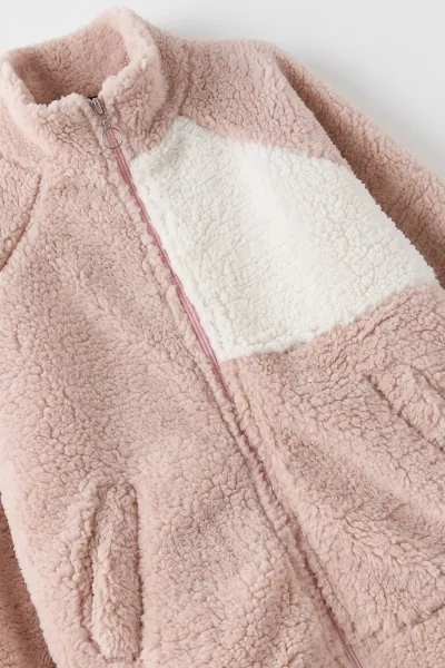 Pembe (8-15 Yaş ) Önü Garnili  Fleto Cepli Kuzu Kız Çocuk Hırka 495791