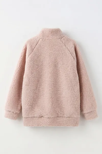 Pembe (8-15 Yaş ) Önü Garnili  Fleto Cepli Kuzu Kız Çocuk Hırka 495791