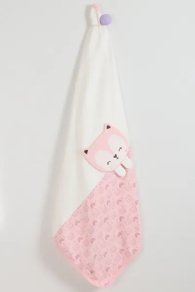 Pembe (80*90 cm) Kedi Nakışlı  Lüx Penye Bebe Battaniye 342952
