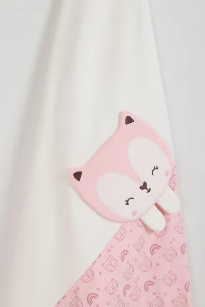 Pembe (80*90 cm) Kedi Nakışlı Lüx Penye Bebe Battaniye 342952