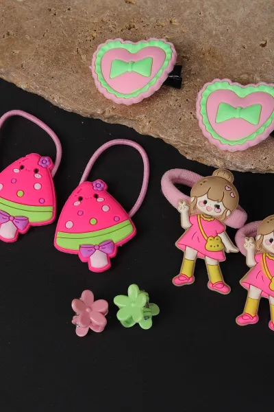 Pembe 8'li Figürlü Çocuk Toka Seti 308346