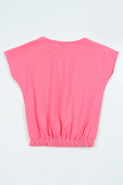 Pembe (9-12 Yaş) Baskılı Beli Lastikli Kız Çocuk Tişört 105302