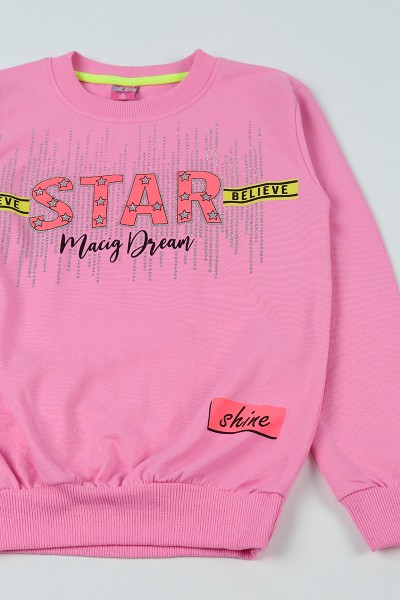 Pembe (9-12 Yaş) Baskılı Kız Çocuk Sweatshirt 92841