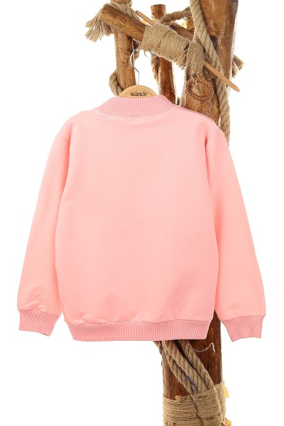 Pembe (9-12 Yaş) Küpeli Kız Baskılı  İki İp Şardonlu Kız Çocuk Sweat 149076