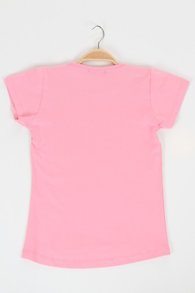 Pembe (9-12 yaş) Taşlı Kız Poster Baskılı Kız Çocuk Tişört 119583