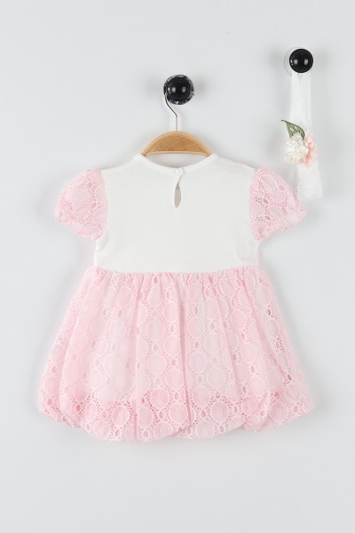 Pembe (9-18 Ay) Çiçek Bronşlu Kol Lastikli Kız Bebe Elbise 169851