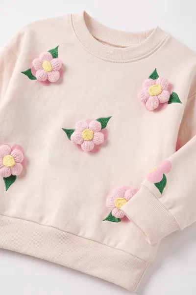 Pembe (9-18 Ay)Örgü Çiçek Aplikeli Kız Bebek Takım 476303
