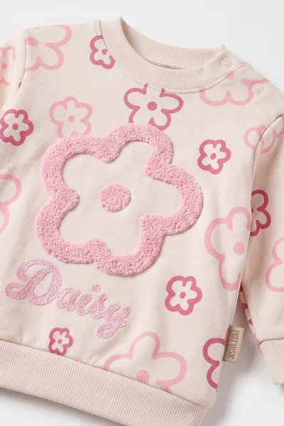 Pembe (9-18 Ay)Papatya Süzene Nakışlı Çıtçıtlı Kız Bebek Takım 476280