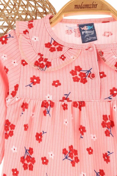 Pembe (9-24 Ay) Çiçek Desenli Raporlu İnterlok Kız Çocuk Takım 152047