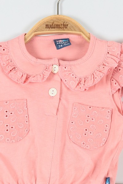Pembe (9-24 Ay) Çiçek Dokuma Desenli Cep Detaylı Şortlu Kız Bebe Takım 175947