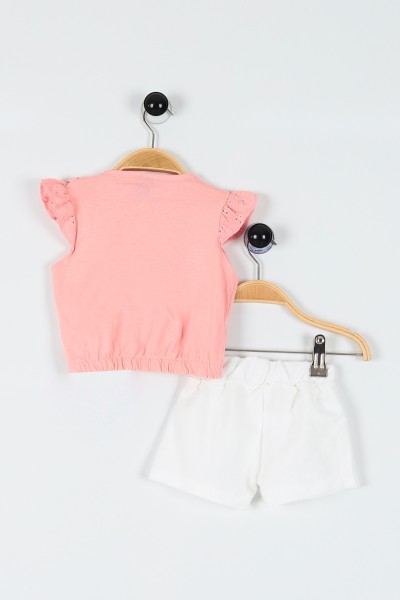 Pembe (9-24 Ay) Çiçek Dokuma Desenli Cep Detaylı Şortlu Kız Bebe Takım 175947
