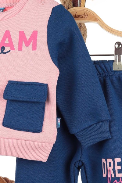 Pembe (9-24 Ay) Çift Cepli Dream Baskılı Üç İp Şardonlu Kız Çocuk Takım 140131