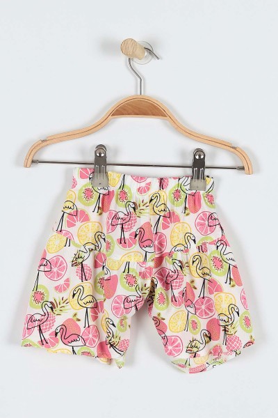Pembe (9-24 Ay) Flamingo Çiçek Baskılı Omuz Fiyonk Detaylı Şortlu Kız Bebe Takım 182603