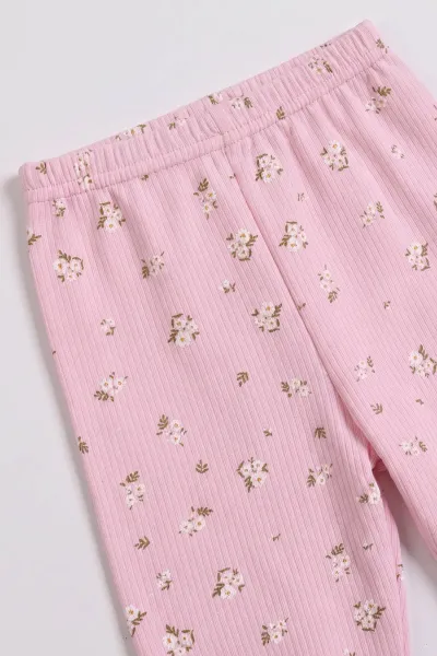 Pembe (9-24  Ay)  Kedi Baskılı Omuz Fırfırlı Lastikli Paça Fitilli Kumaş Kız Bebek Takım 480173