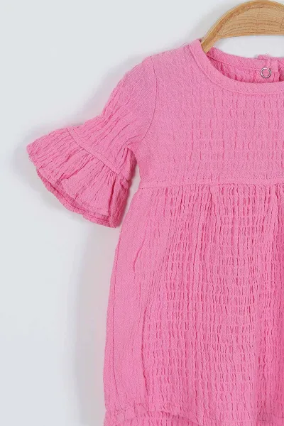 Pembe (9-24 Ay) Müslin Bürümcük Kumaş Saç Bantlı Kız Bebek Elbise 263822