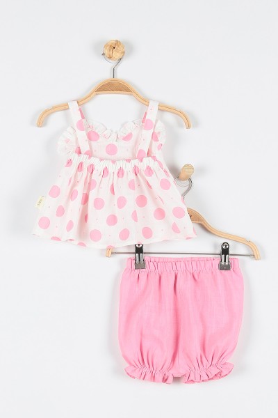 Pembe (9-24 Ay) Puanlı Fiyonklu Kız Bebe Takım 179988